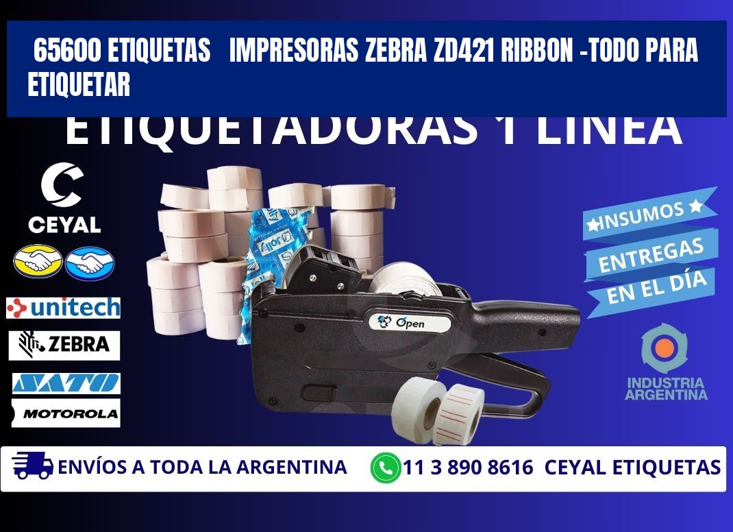 65600 etiquetas impresoras zebra zd421 ribbon -Todo para Etiquetar