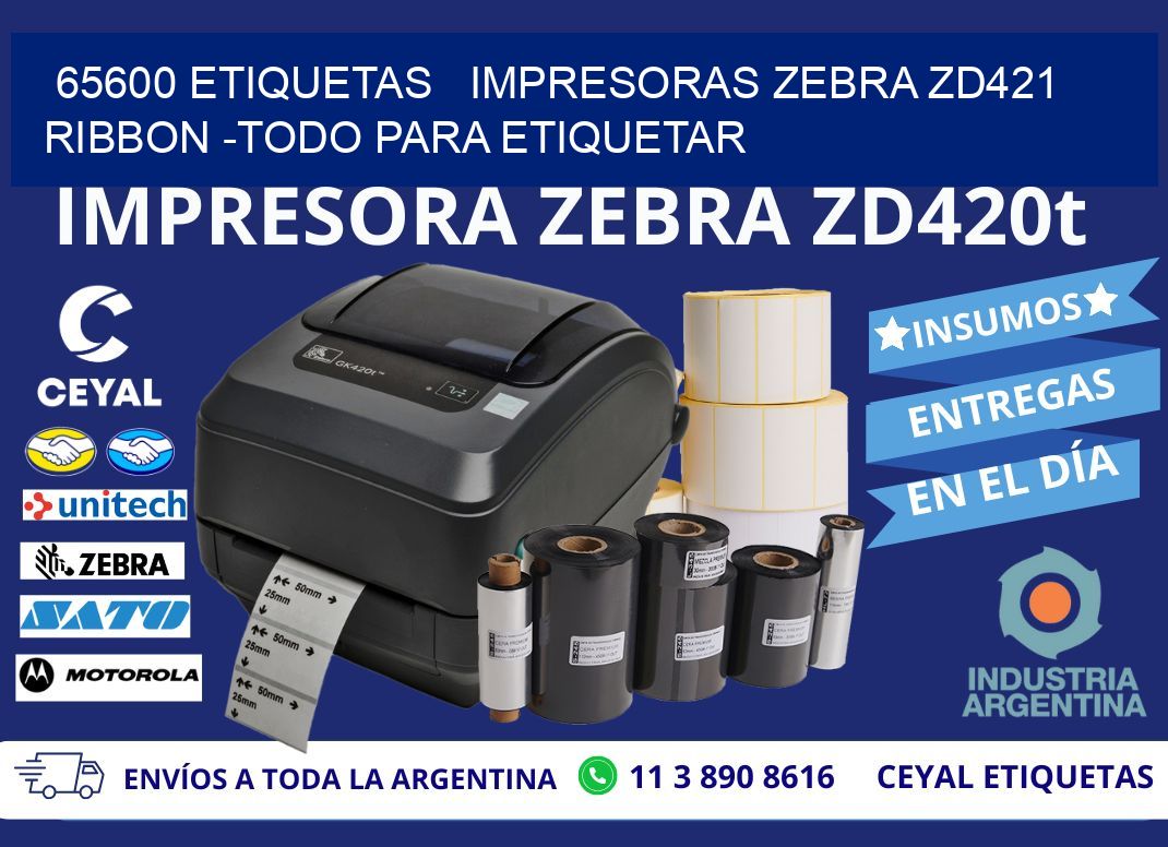 65600 etiquetas impresoras zebra zd421 ribbon -Todo para Etiquetar