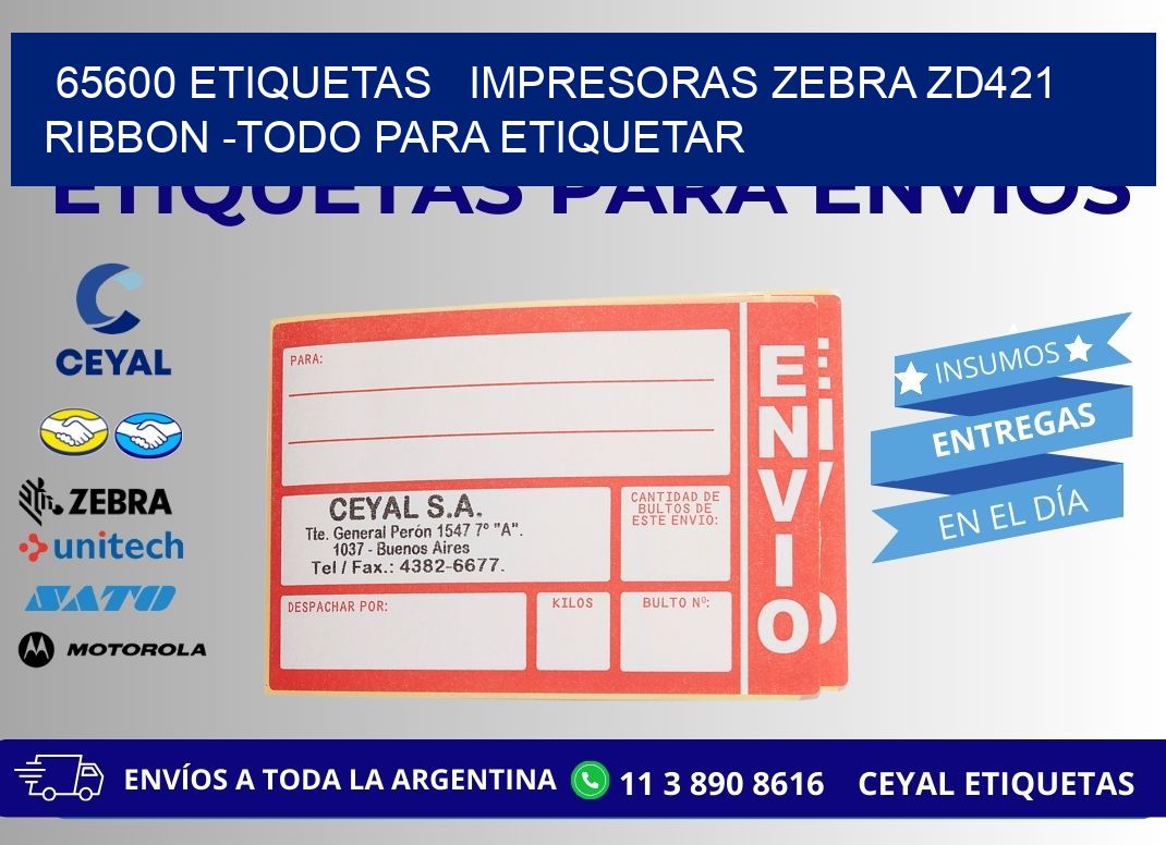 65600 etiquetas impresoras zebra zd421 ribbon -Todo para Etiquetar