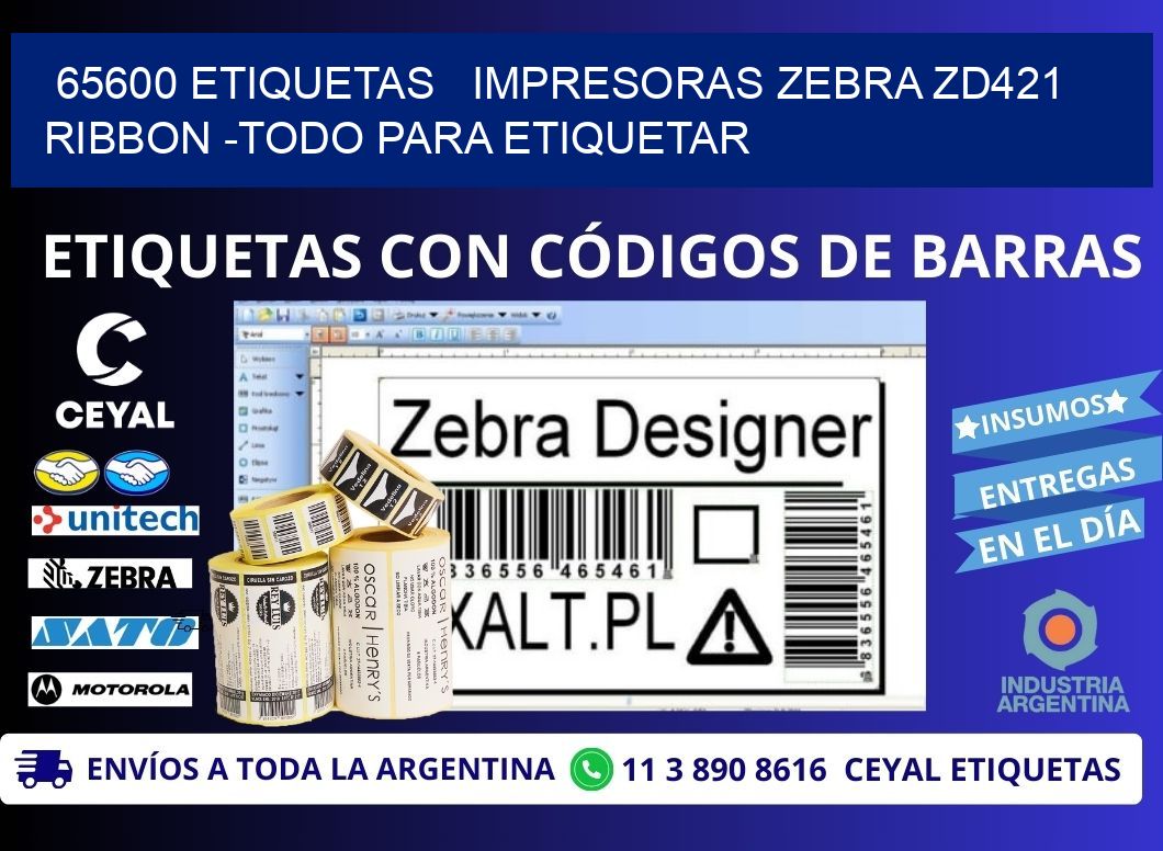 65600 etiquetas impresoras zebra zd421 ribbon -Todo para Etiquetar
