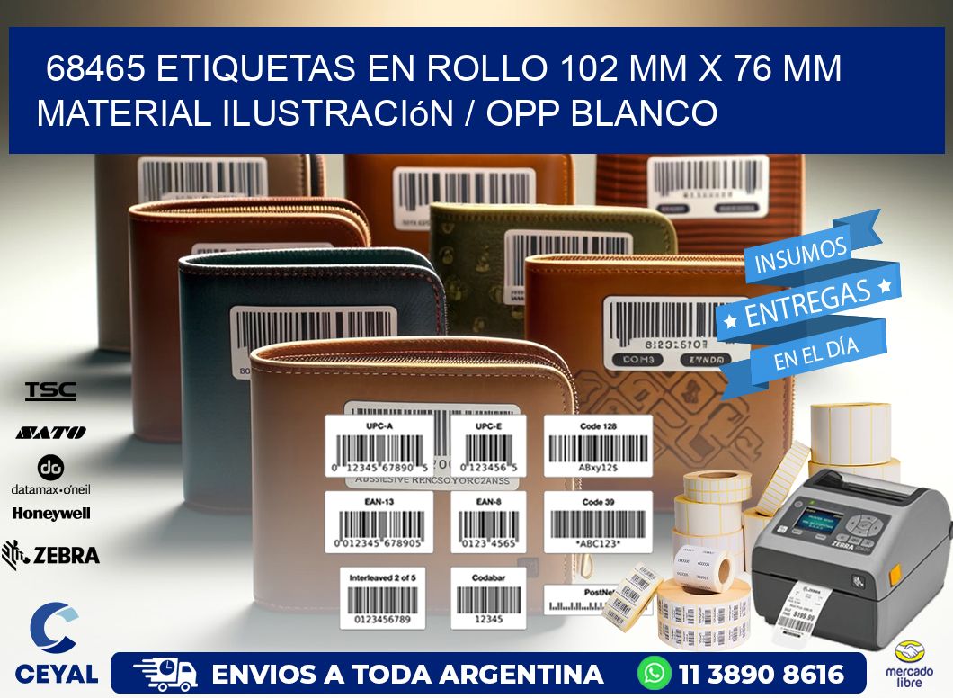 68465 Etiquetas en rollo 102 mm x 76 mm material Ilustración / OPP Blanco
