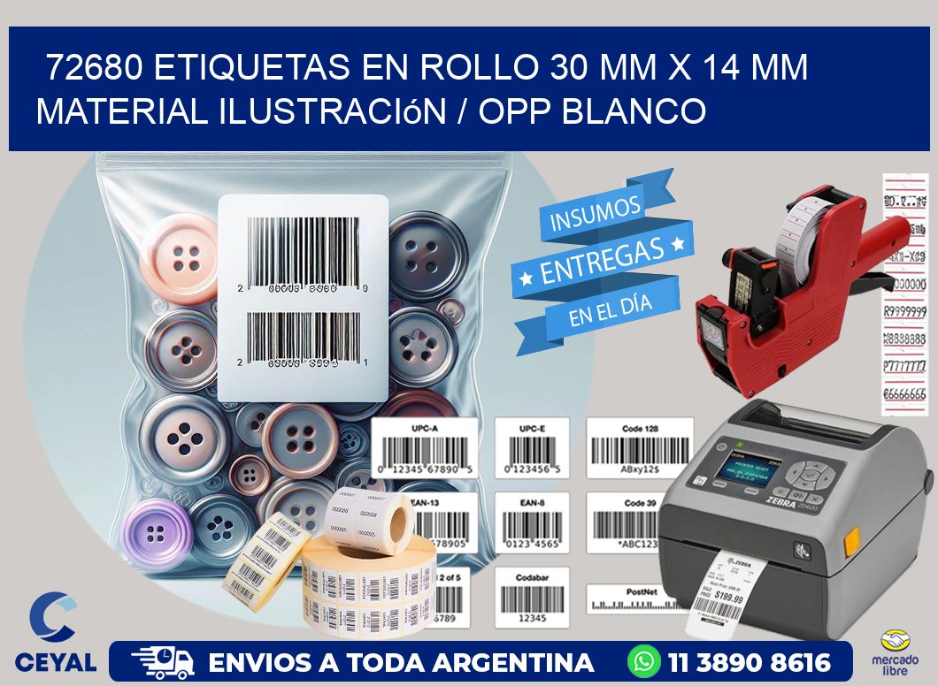 72680 Etiquetas en rollo 30 mm x 14 mm material Ilustración / OPP Blanco
