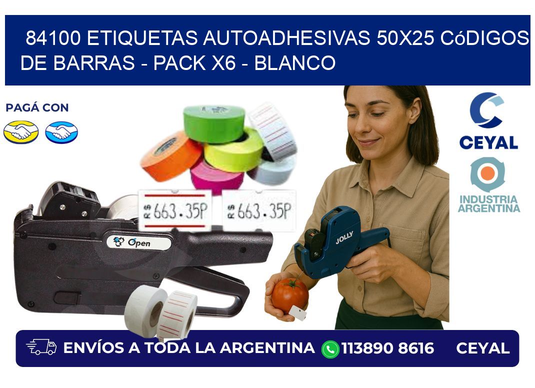 84100 Etiquetas Autoadhesivas 50x25 Códigos De Barras - Pack X6 - Blanco