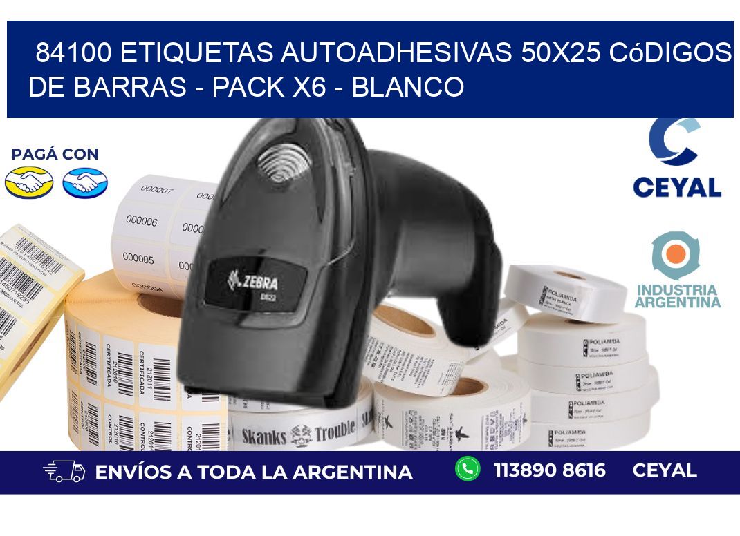 84100 Etiquetas Autoadhesivas 50x25 Códigos De Barras - Pack X6 - Blanco