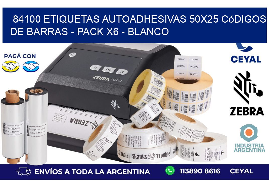 84100 Etiquetas Autoadhesivas 50x25 Códigos De Barras - Pack X6 - Blanco