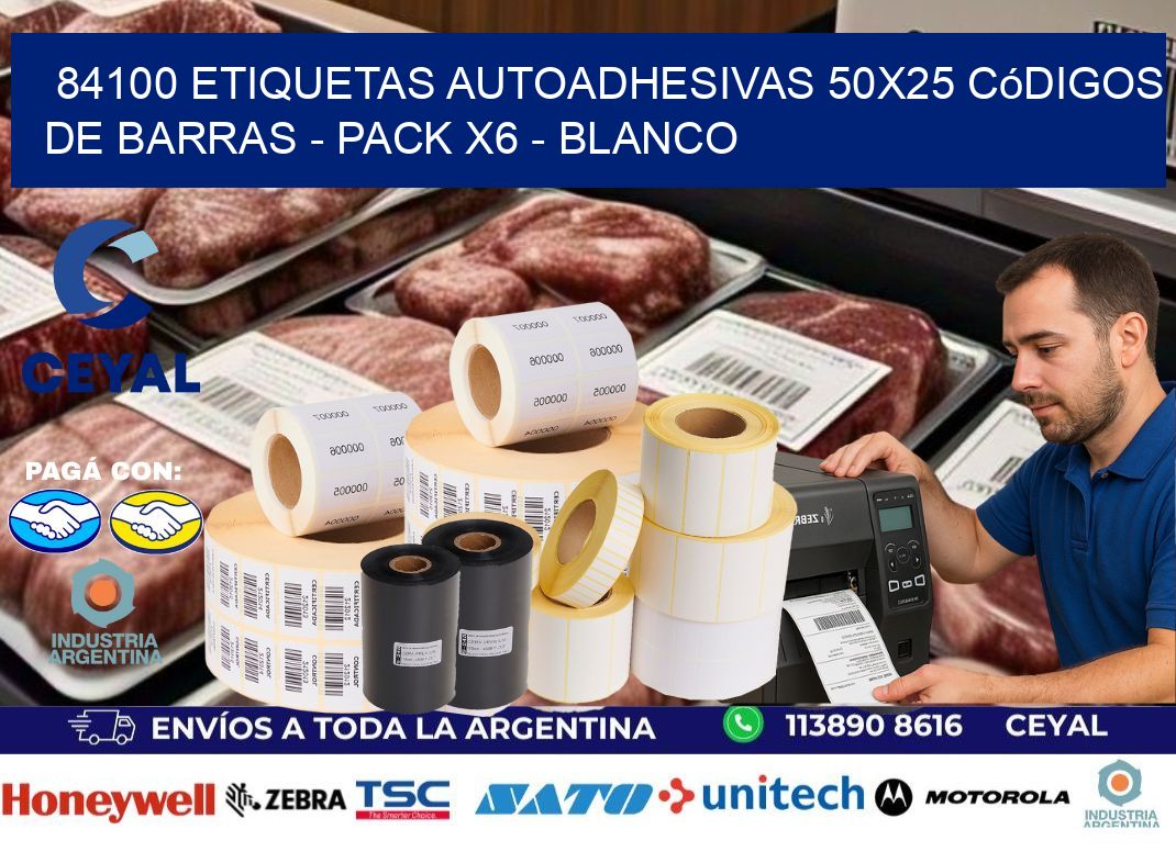 84100 Etiquetas Autoadhesivas 50×25 Códigos De Barras – Pack X6 – Blanco