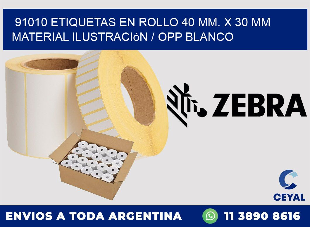 91010 Etiquetas en rollo 40 mm. x 30 mm material Ilustración / OPP Blanco