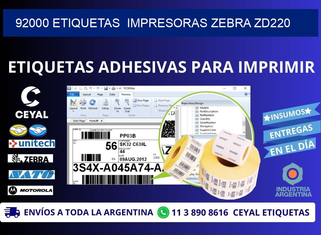 92000 etiquetas  impresoras zebra zd220