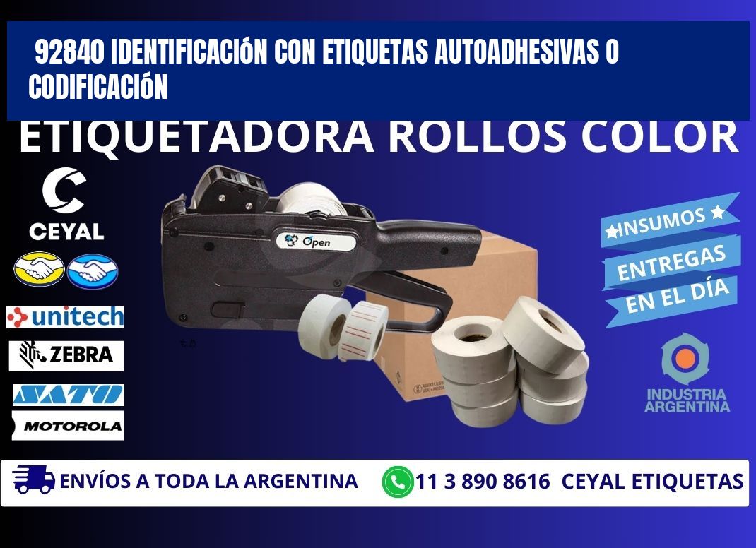 92840 identificación con etiquetas autoadhesivas o codificación