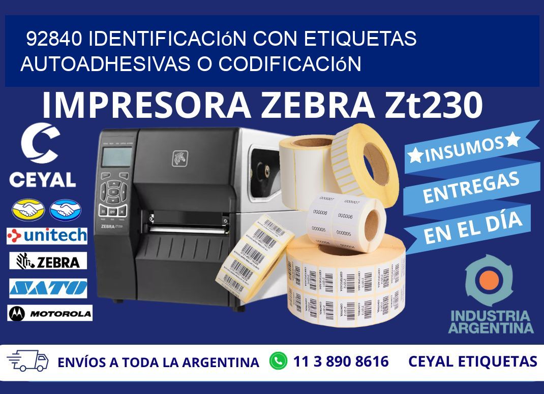 92840 identificación con etiquetas autoadhesivas o codificación