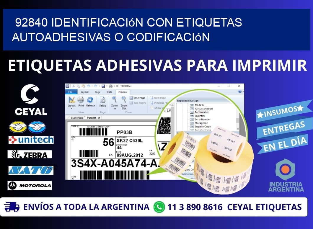 92840 identificación con etiquetas autoadhesivas o codificación