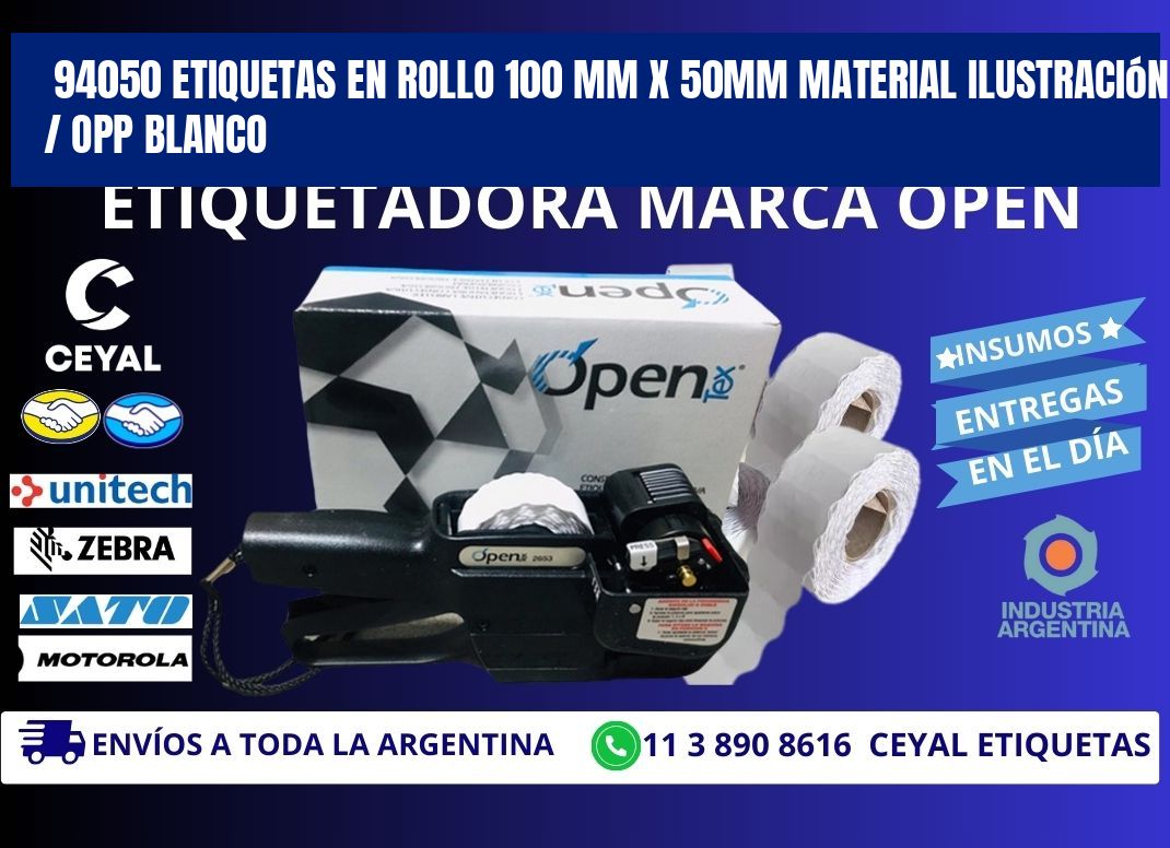 94050 Etiquetas en rollo 100 mm x 50mm material Ilustración / OPP Blanco