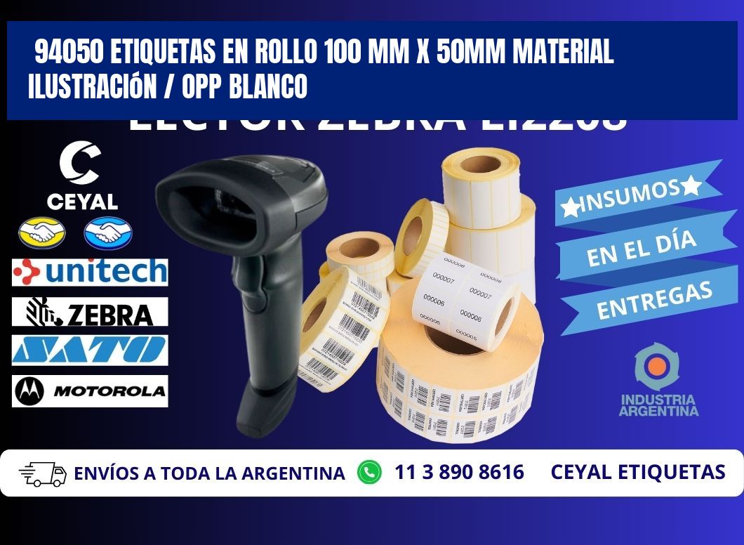 94050 Etiquetas en rollo 100 mm x 50mm material Ilustración / OPP Blanco