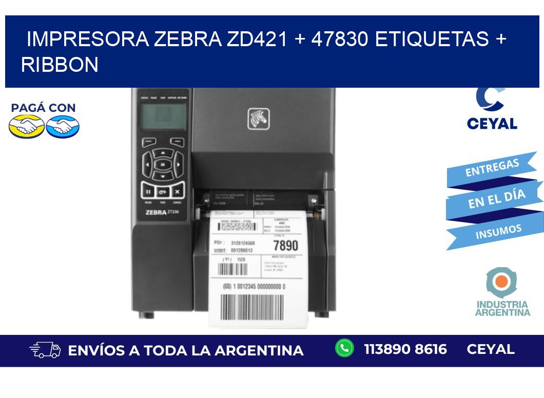 impresora zebra zd421 + 47830 etiquetas + ribbon