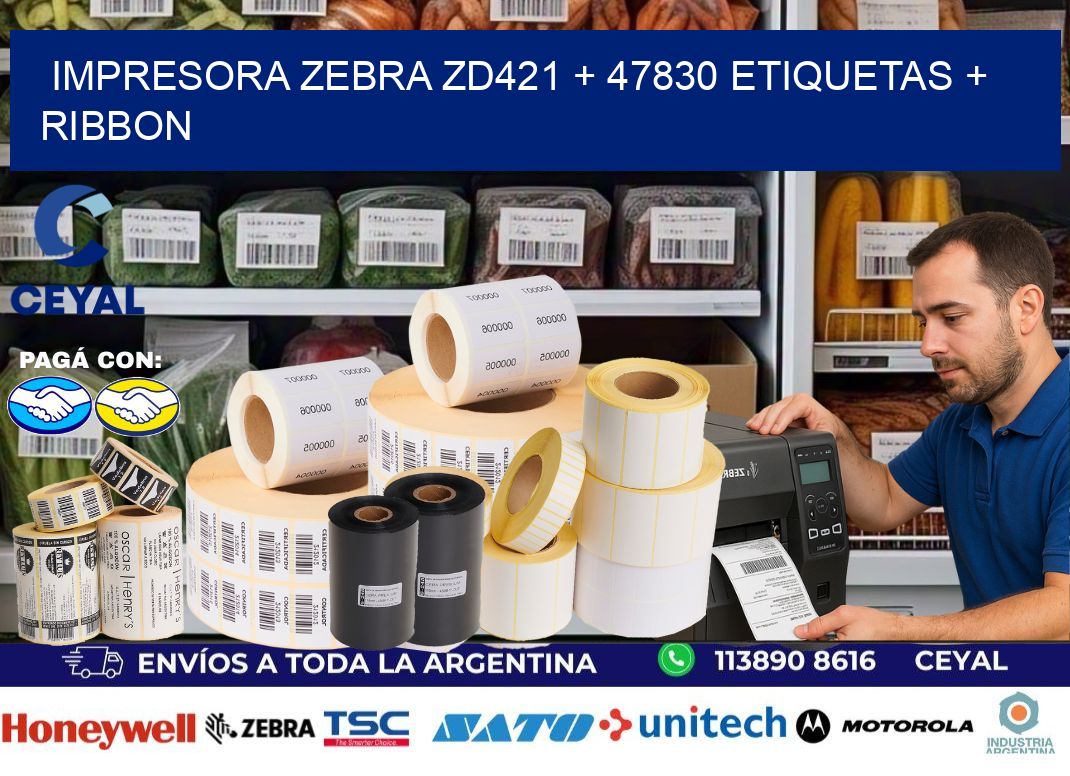 impresora zebra zd421 + 47830 etiquetas + ribbon