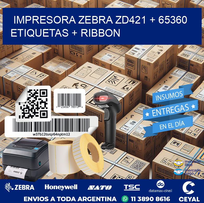 impresora zebra zd421 + 65360 etiquetas + ribbon