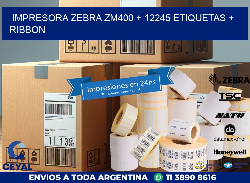 impresora zebra zm400 + 12245 etiquetas + ribbon