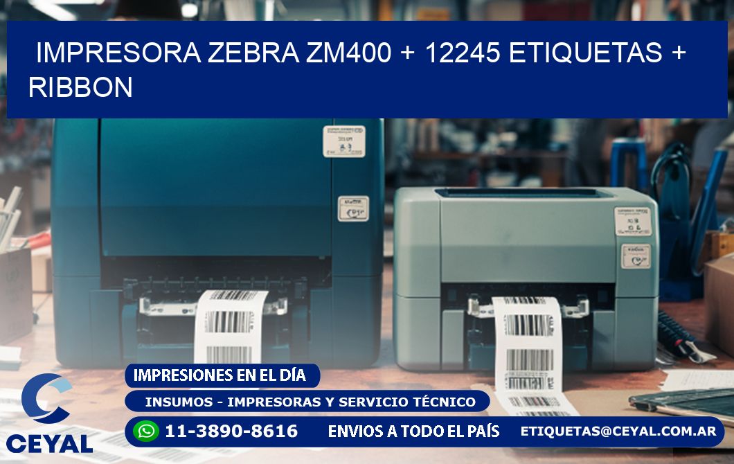 impresora zebra zm400 + 12245 etiquetas + ribbon