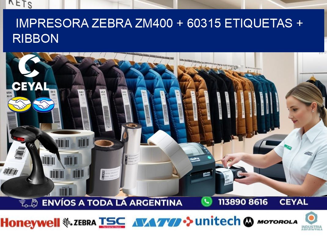 impresora zebra zm400 + 60315 etiquetas + ribbon