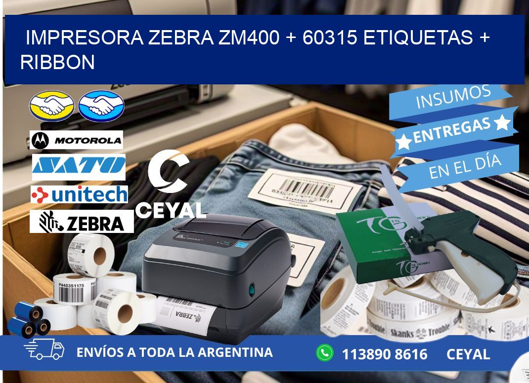 impresora zebra zm400 + 60315 etiquetas + ribbon