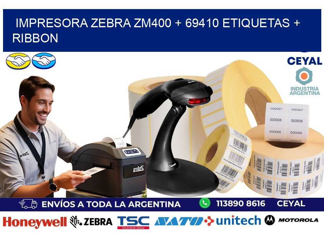 impresora zebra zm400 + 69410 etiquetas + ribbon
