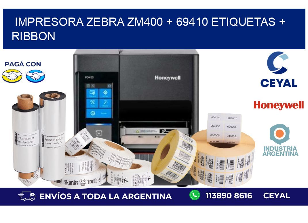 impresora zebra zm400 + 69410 etiquetas + ribbon