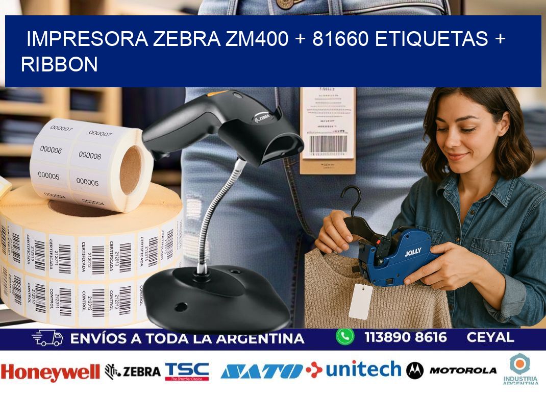 impresora zebra zm400 + 81660 etiquetas + ribbon