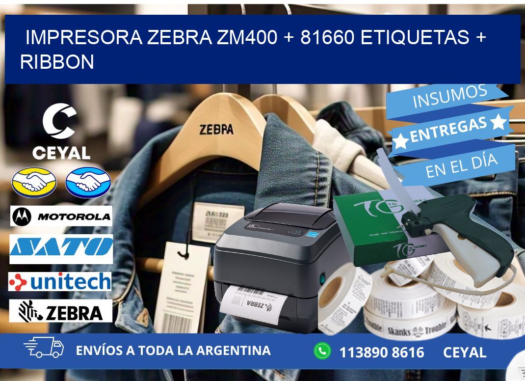 impresora zebra zm400 + 81660 etiquetas + ribbon