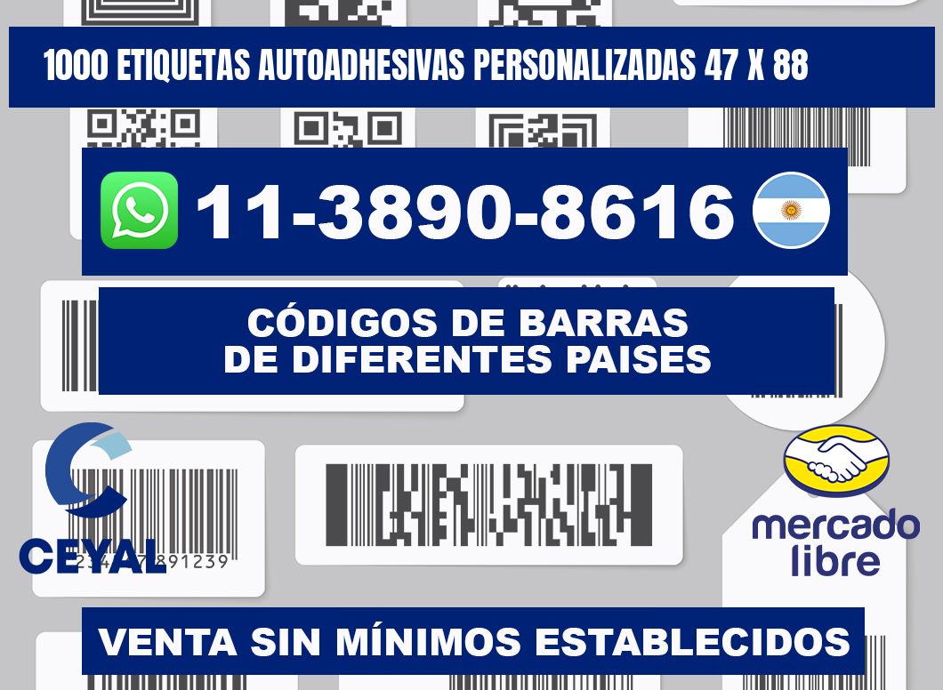 1000 Etiquetas autoadhesivas personalizadas 47 x 88