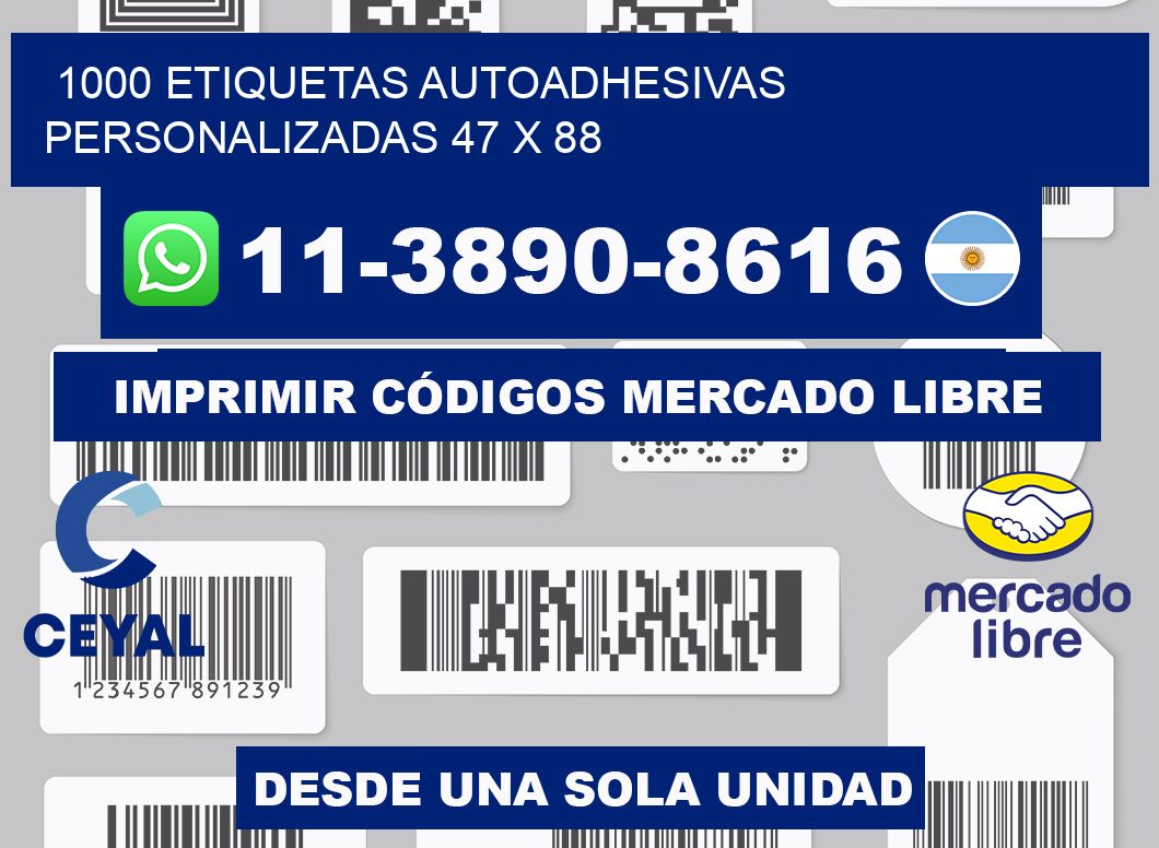 1000 Etiquetas autoadhesivas personalizadas 47 x 88