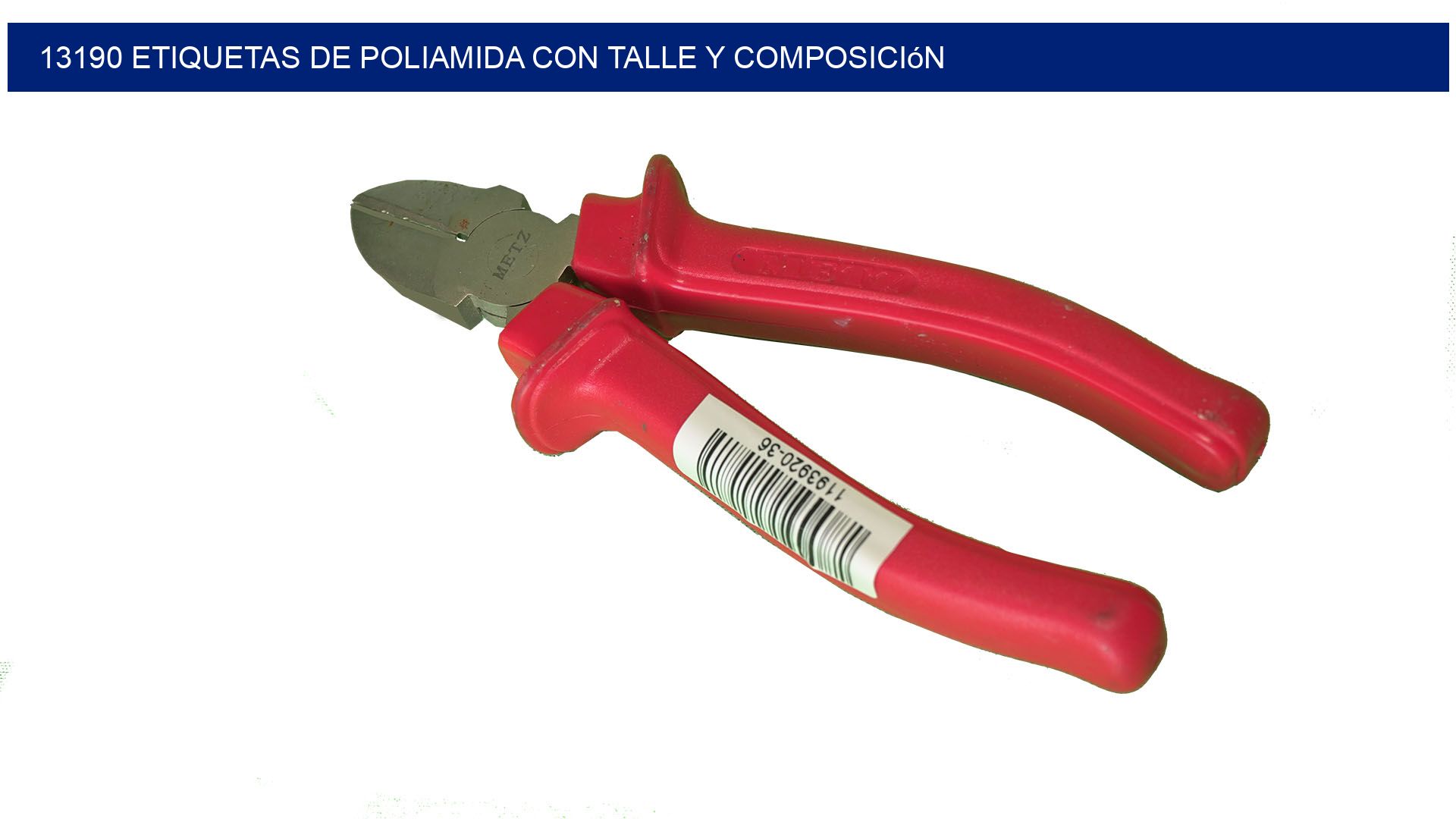 13190 Etiquetas de poliamida con talle y composición