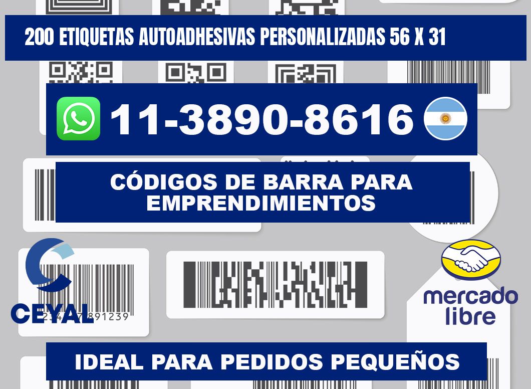200 Etiquetas autoadhesivas personalizadas 56 x 31