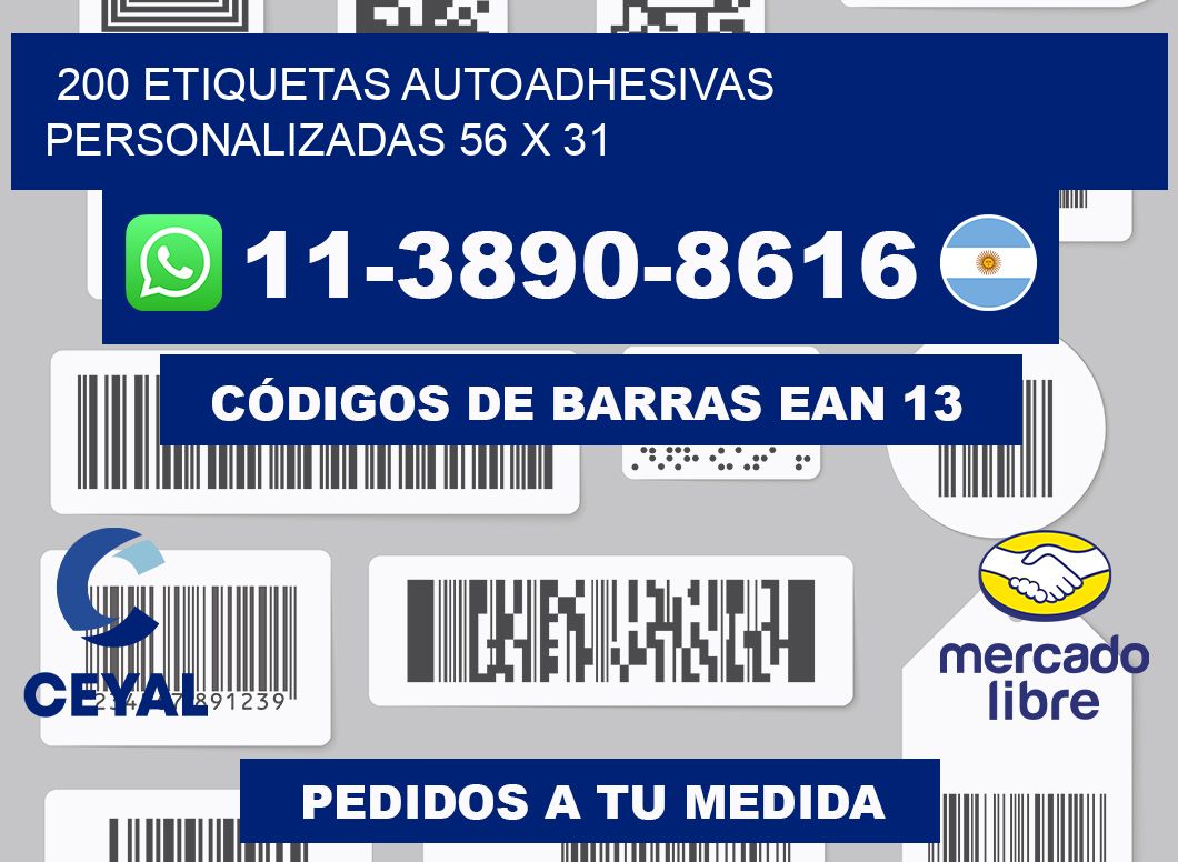 200 Etiquetas autoadhesivas personalizadas 56 x 31