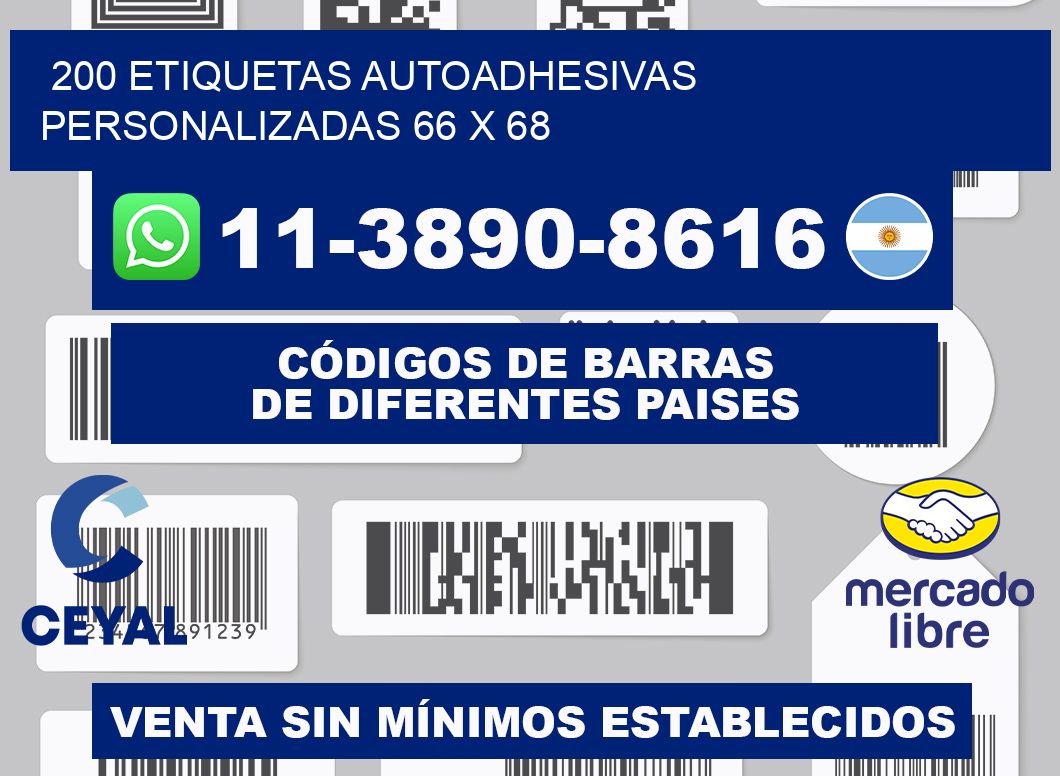 200 Etiquetas autoadhesivas personalizadas 66 x 68