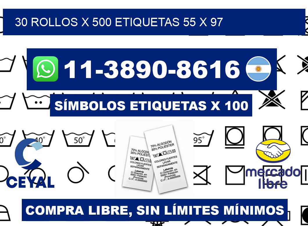 30 rollos x 500 etiquetas 55 x 97