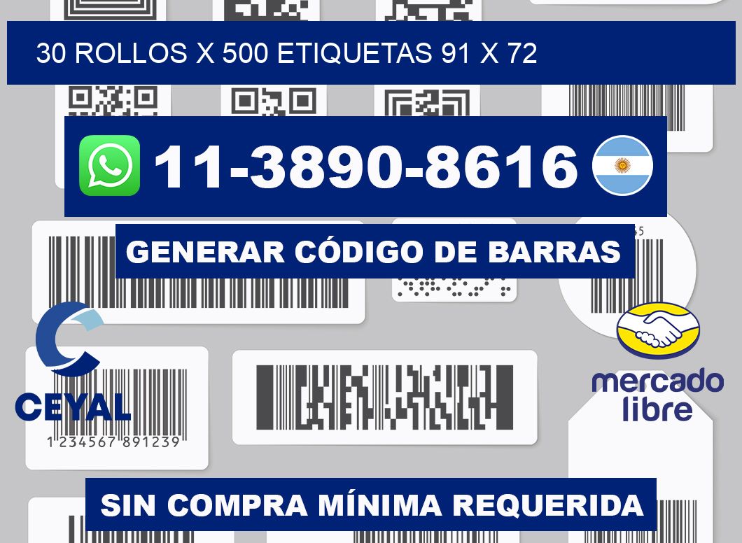 30 rollos x 500 etiquetas 91 x 72