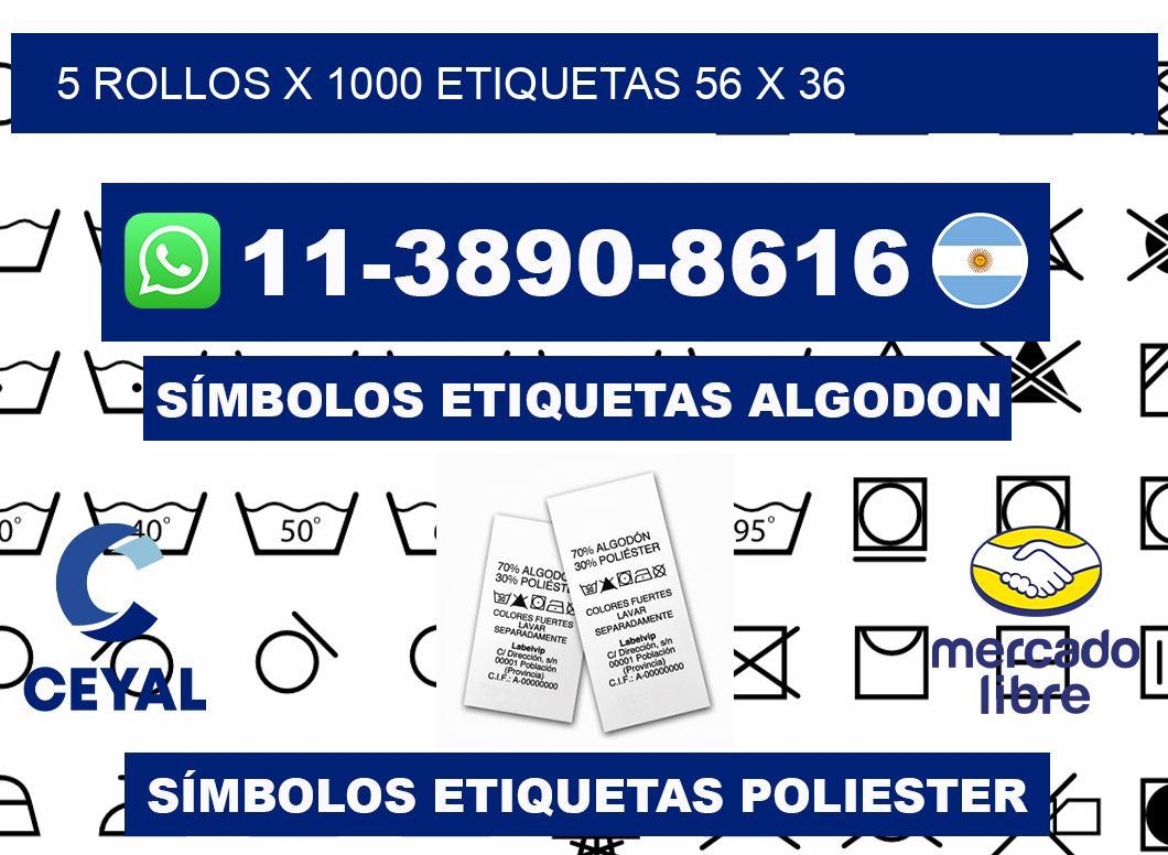 5 rollos x 1000 etiquetas 56 x 36