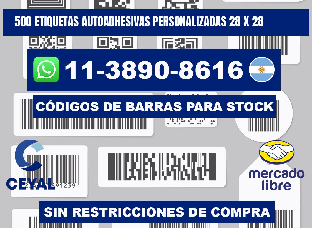 500 Etiquetas autoadhesivas personalizadas 28 x 28