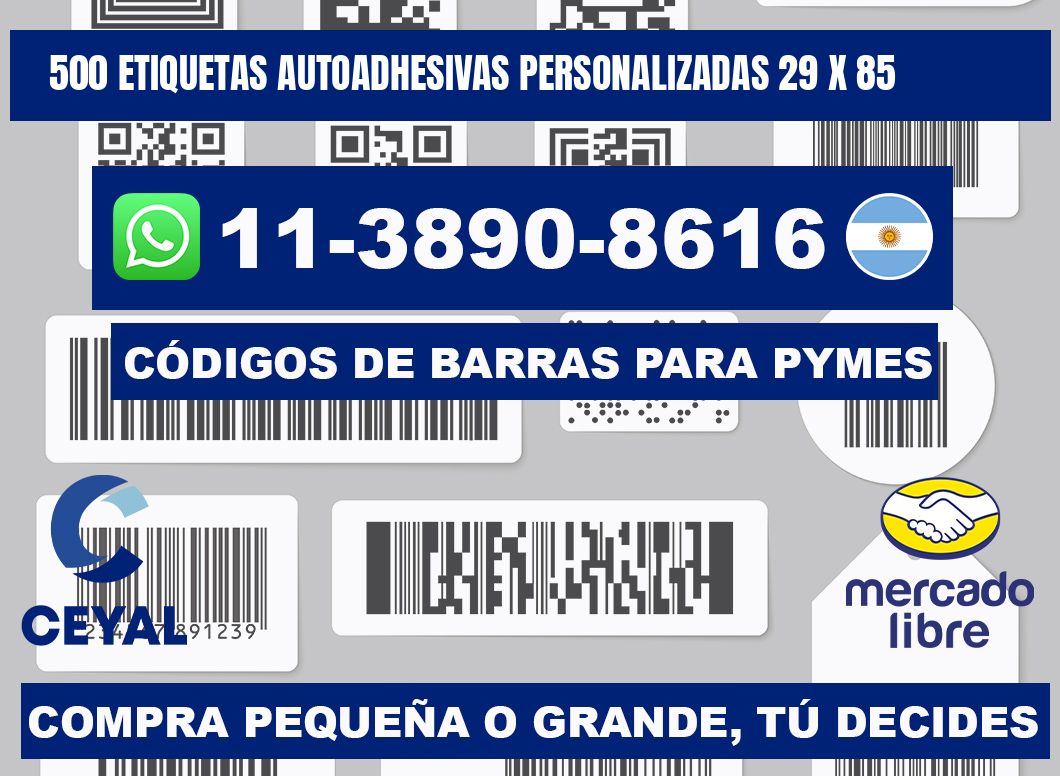 500 Etiquetas autoadhesivas personalizadas 29 x 85