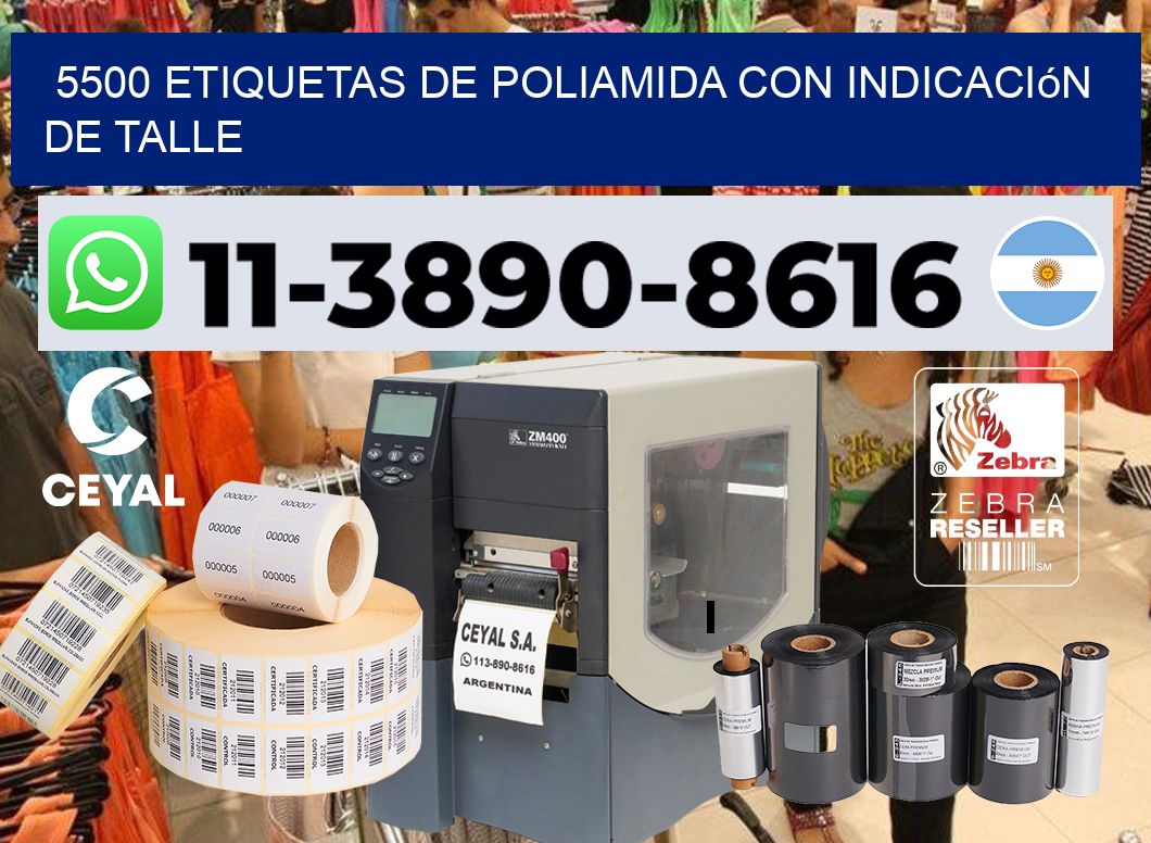 5500 Etiquetas de poliamida con indicación de talle