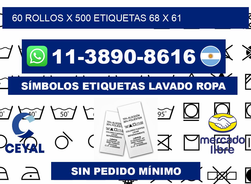 60 rollos x 500 etiquetas 68 x 61