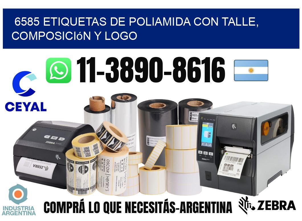 6585 Etiquetas de poliamida con talle, composición y logo