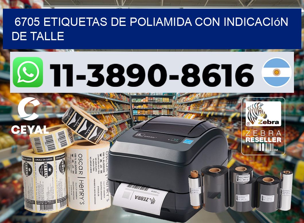6705 Etiquetas de poliamida con indicación de talle
