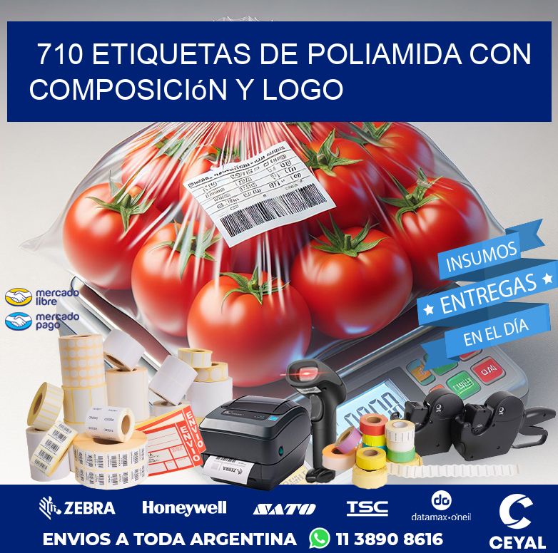 710 Etiquetas de poliamida con composición y logo