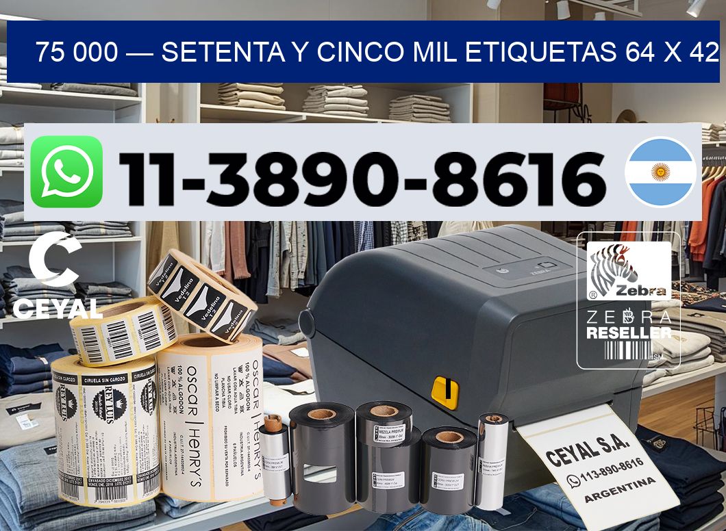 75 000 — setenta y cinco mil etiquetas 64 x 42