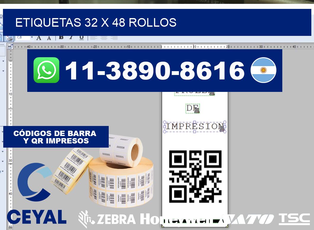 etiquetas 32 x 48 rollos