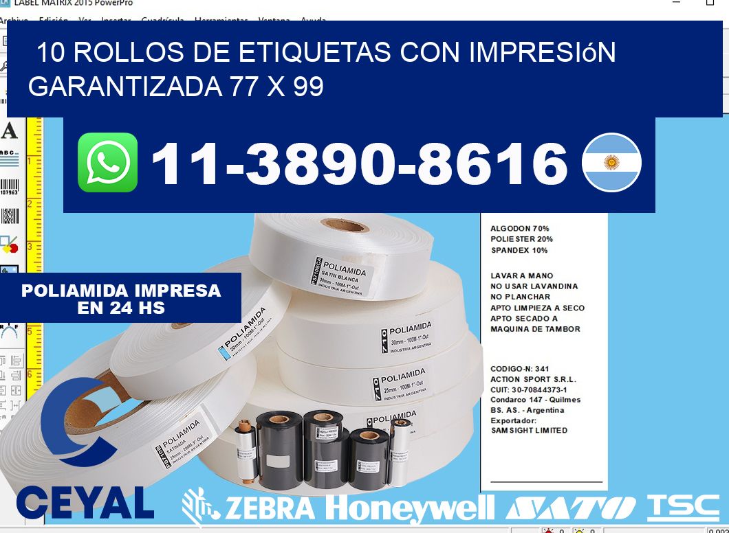10 rollos de etiquetas con impresión garantizada 77 x 99