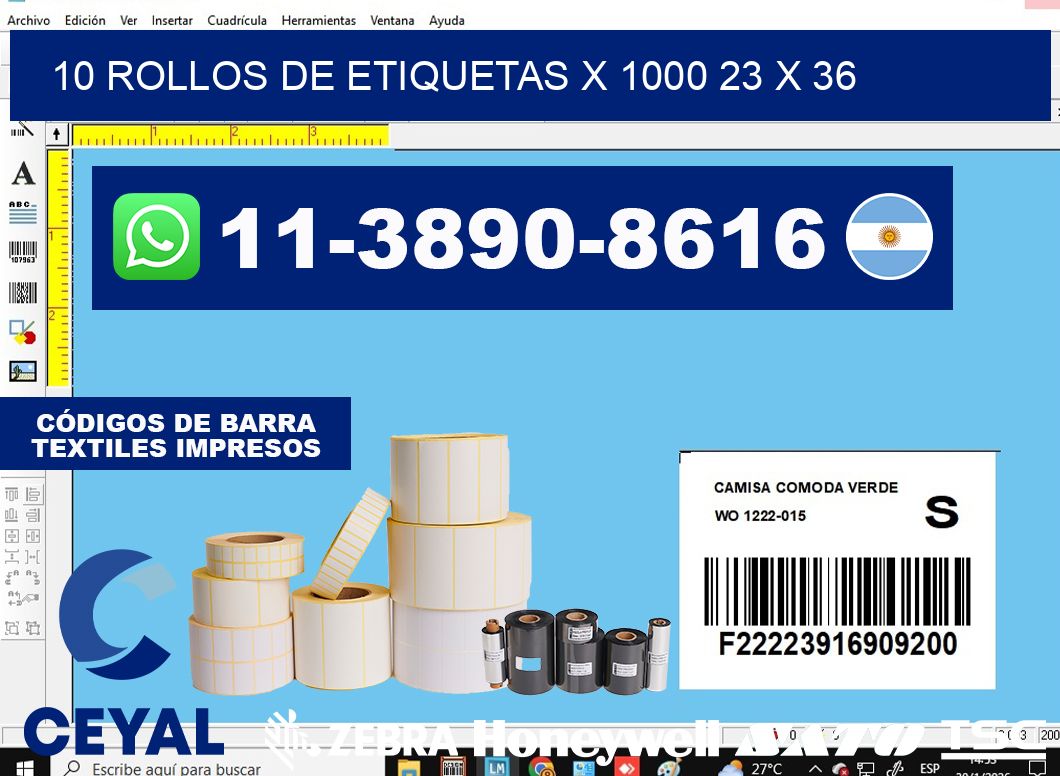10 rollos de etiquetas x 1000 23 x 36