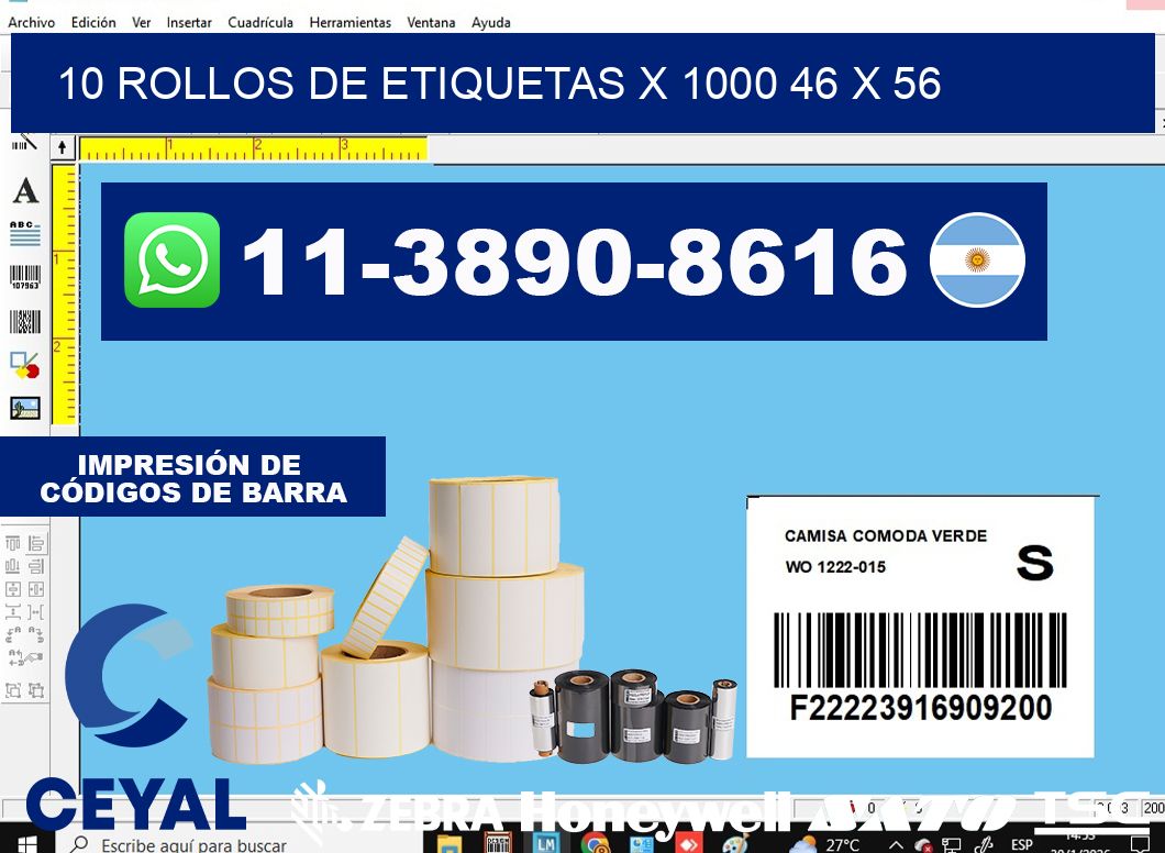 10 rollos de etiquetas x 1000 46 x 56