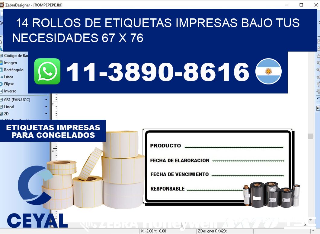 14 rollos de etiquetas impresas bajo tus necesidades 67 x 76